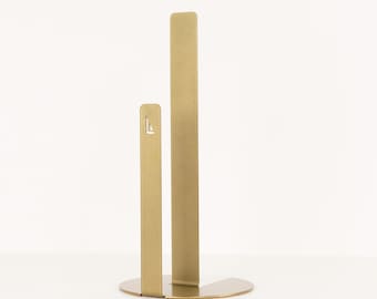 Modern Paper Towel Holder | Standing Paper Towel Dispenser w/ Custom Steel Design & Protective Cork Base (Natural Brass)