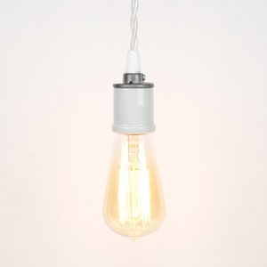Bare Bulb Pendant Light White Porcelain Socket w/ Twisted Cloth Cord image 2