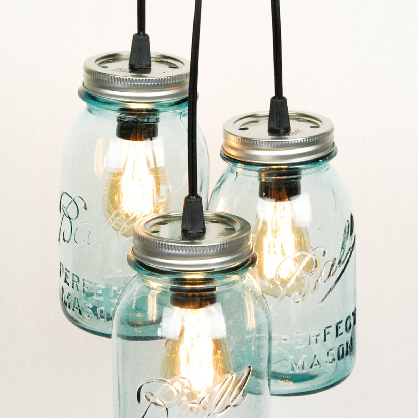 Mason Jar Chandelier 3 Vintage Quart Jars aqua - Etsy