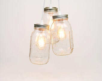 Mason Jar Chandelier - 3 Quart Jars (Clear)