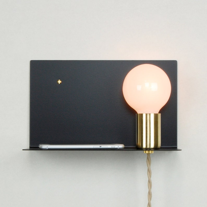 Plugin Wall Sconce Shelf With Socket Cup & Steel Backplate Etsy