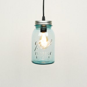 Mason Jar Pendant Light - 1 Vintage Quart Jar (Aqua)