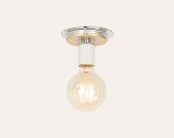 Ceiling Light with Porcelain Socket | Brushed Brass Cover & Galvanized Steel Backplate (Hardwire)