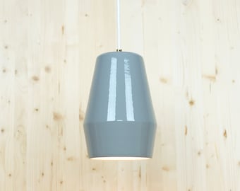 Glazed Porcelain Pendant Light | Hanging Light Fixture w/ Custom Shade & Canopy (Gray)