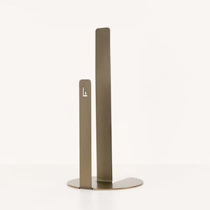 Modern Paper Towel Holder | Standing Paper Towel Dispenser w/ Custom Steel Design & Protective Cork Base (Antique Brass)