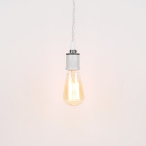 Bare Bulb Pendant Light - White Porcelain Socket w/ Twisted Cloth Cord