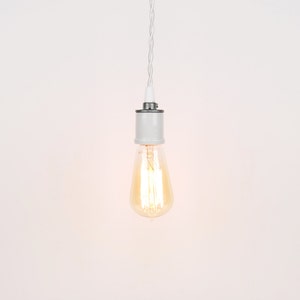 Bare Bulb Pendant Light White Porcelain Socket w/ Twisted Cloth Cord image 1