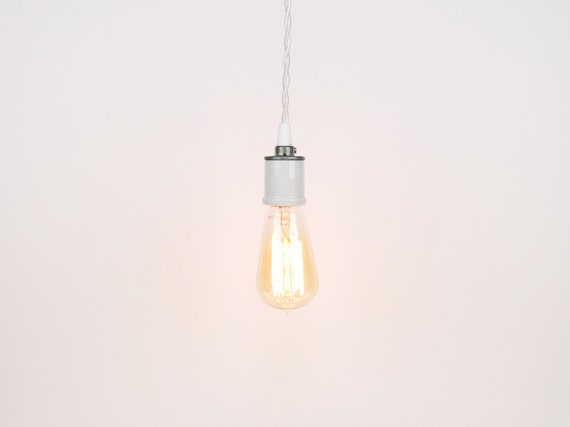 Bare Bulb Pendant Light White Porcelain Socket W Twisted Cloth Cord