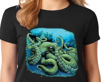 Ladies Tee Shirt - Octopus T-shirt Womens