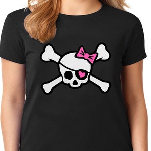 Ladies Tee Shirt - Cute Pirate Skull T-shirt Womens