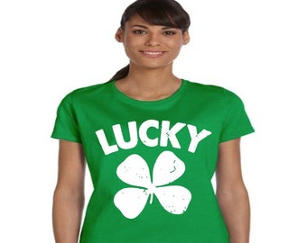 Funny St Patricks Day T-shirt Women Ladies Irish Lucky Shamrock