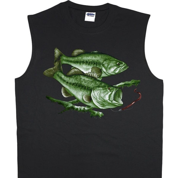 Mens Sleeveless Muscle Tee Shirt Bass Fishing Gear