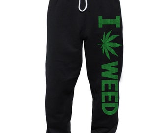 I Love Weed Sweatpants Stoner Gifts Sweats For Men 420 Cans Pot Leaf