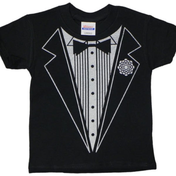 Boys tuxedo shirt kids tux tee Kids size Tuxedo T-shirt wedding formal