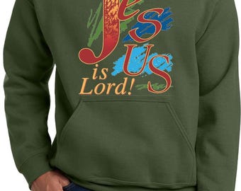 Sudadera con capucha unisex con diseño gráfico de Jesús es el Señor, cruz cristiana, iglesia, creyente, verde, regalo