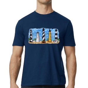 Lighthouse Graphic Design Maine Lighthouse  , Maine Coast Shirt, Unisex T-Shirt, Top for Beach Lovers, Coastal Graphic Tee, Coastal Navy Tee