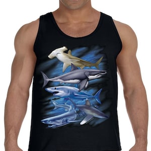 Shark T-shirt Mens Tank Top Sleeveless Muscle Tee