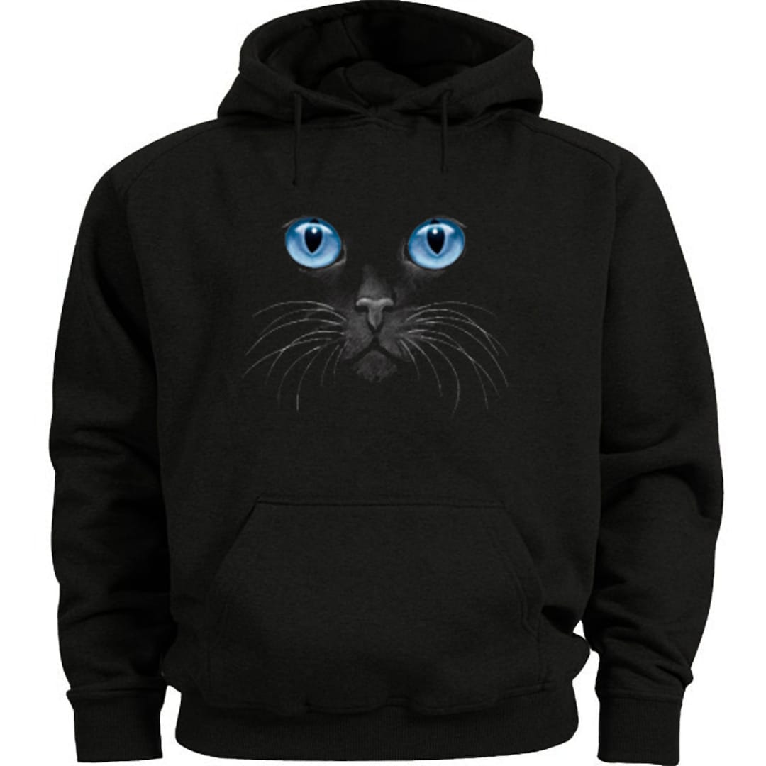 Black Cat Hoodie Blue Eyed Cat Sweatshirt Etsy