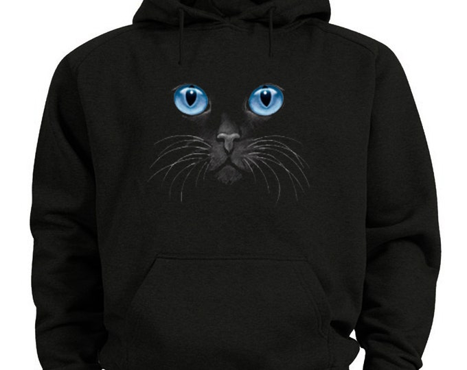 Black Cat Hoodie Blue Eyed Cat Sweatshirt Etsy