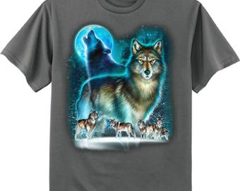 Lone wolf howling at the moon decal tee shirt for men