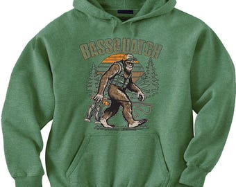 Sudadera con capucha con diseño gráfico de Big Foot Fishing Bassquatsch, divertida y genial.