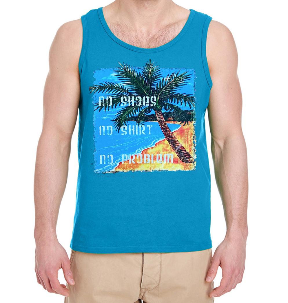 No Shoes No Shirt No Problems Florida Souvenir Vacation Sunshine State Palm Tree T-shirt Mens Tank Top Sleeveless Muscle Tee Gifts Dad