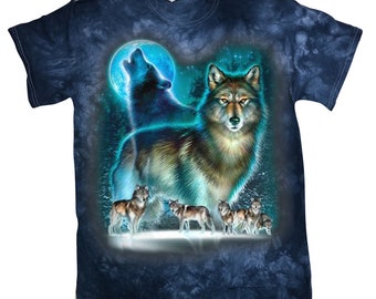 Night Wolves Wolf Pack Moon Graphic Tee Tie Dye T-shirt for Men