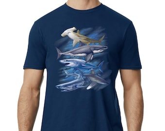 Shark Graphic Design  Navy Blue Novelty  Shark Ocean Life Vacation  Marine Life  Beach Vacation Souvenir Shark Lover  Gift T -Shirt