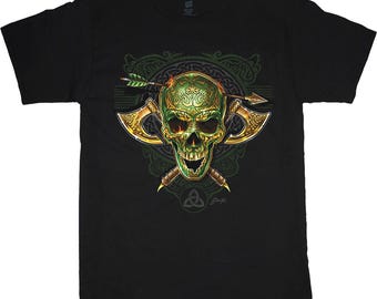 Camiseta de calavera vikinga, camiseta de guerrero vikingo nórdico, diseño vikingo mítico, camiseta con gráfico de calavera nórdica