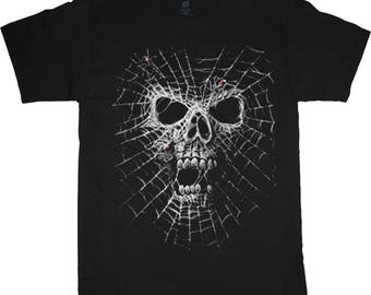 Halloween shirt spinnenweb schedel tee shirt heren