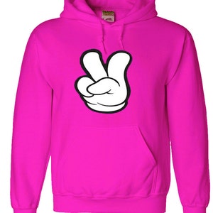 Pink hoodie peace fingers - peace sign hoodie sweatshirt