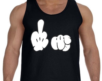 Middle Finger T-shirt Mens Tank Top Sleeveless Tee