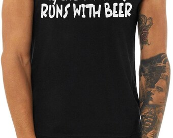 T-shirt Noir Humoristique L - 'My Indian Name Is Runs With Beer' - Graphique