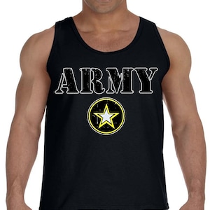 Mens Tank Top Sleeveless Muscle Tee Army Star