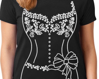 Ladies Tee Shirt - Corset Wedding Dress T-shirt Womens