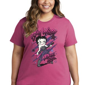 Betty Boop Women&#39;s T-shirts Ladies Licensed Character Tees Cute Stay Wild Guitar