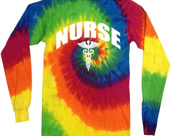 Gift for Nurse tie dyed shirt long sleeve shirt peace tie dye tee nursing gift