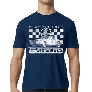 Shelby Cobra  Racing Flag Navy Blue Graphic Design T-Shirt Ford Shelby Lover MOPA  Car Lover Shelby Fan Novelty Shelby Design