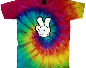 Tie dye doigts signe de paix t-shirt