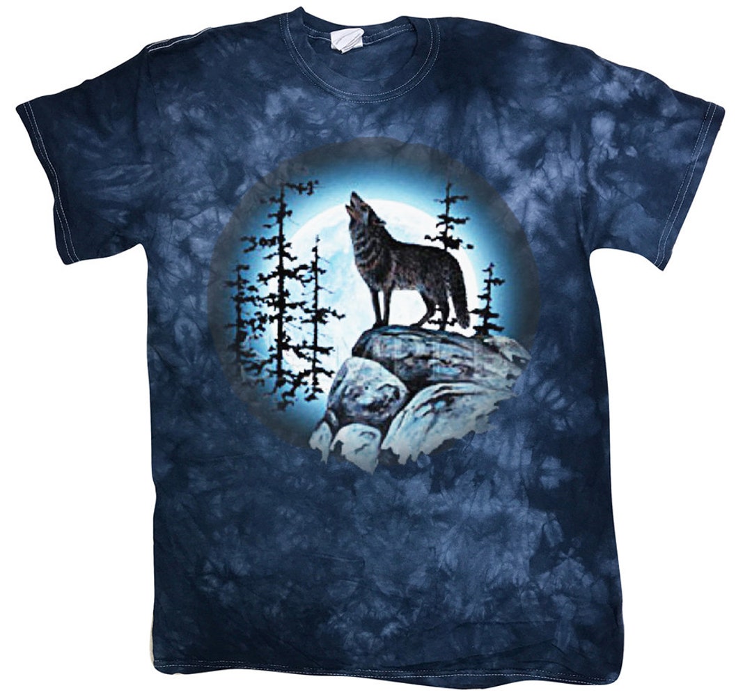 Lone Wolf Howling At The Moon Men's T-Shirt - 100% Cotton, Black, Short Sleeve