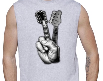Camiseta sin mangas con el símbolo de la paz, ideal como regalo para músicos, guitarristas de festivales de música, de manga corta, unisex.