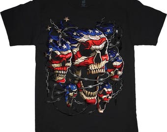 Patriotic American Flag Skull Shirts 4th of July  T shirt