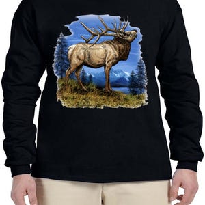 Elch in der Natur Grafik Maine Vermont Grafikdesign Herrenbekleidung Bekleidung Langarmshirt Langarmshirt Geschenk für ihn Vatertag