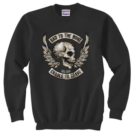 Bad to the bone cradle to the grave sweatshirt Men/'s dark gray biker skull wings