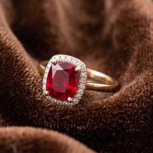 A Ruby Cushion Cut Engagement Ring, Vintage Ruby Promise Ring, July Birthstone Ring, Anniversary Gift
