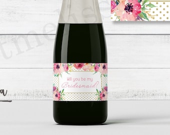 Will You Be My Bridesmaid  Mini Labels- Champagne Mini Labels - Bachelorette Party- Floral Wedding- Sweet Melissa Creations