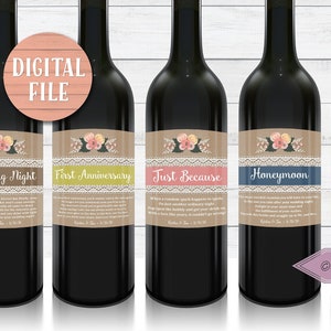 Wine Labels Wedding-1st Milestone-DIGITAL-Rustic-Custom with Couples Name and Date-You Choose-Wine Basket Gift-Bridal Shower-Engagement