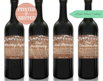 Rustic Wine Labels Wedding-1st Milestone-PRINTED-Personalized Custom w/ Couples Name and Date - Sweet Melissa Creations