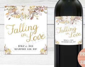 Falling In Love Wine Labels -PRINTED-Personalized Fall Wedding -Autumn Wedding -Wedding Favor- Sweet Melissa Creations