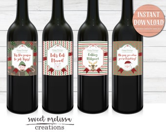 Etichette di vino natalizie divertenti - Etichette di vino di Natale - Regalo di festa - DOWNLOAD IMMEDIATO - Stampa a casa - Creazioni Sweet Melissa